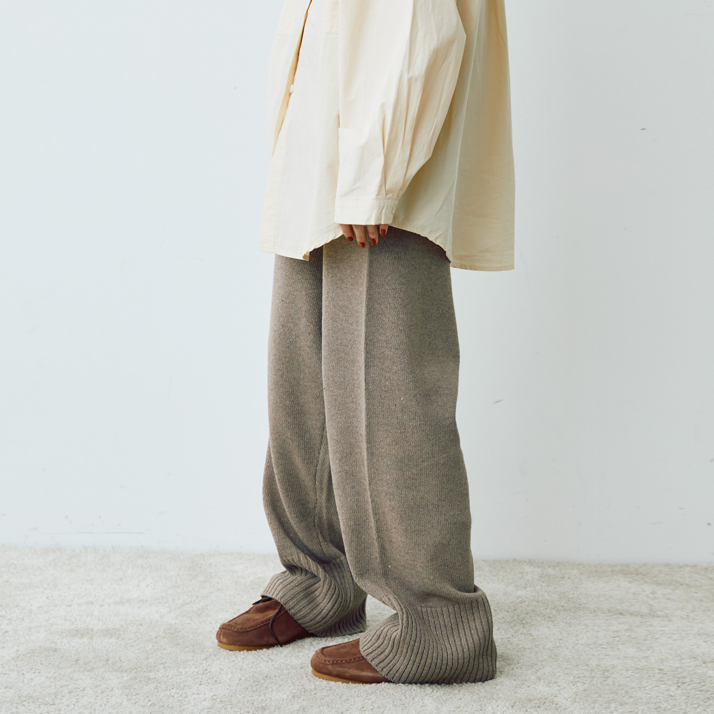 CRISP日系穿搭直筒针织裤女螺纹裤脚休闲裤显瘦裤子2025秋冬新款