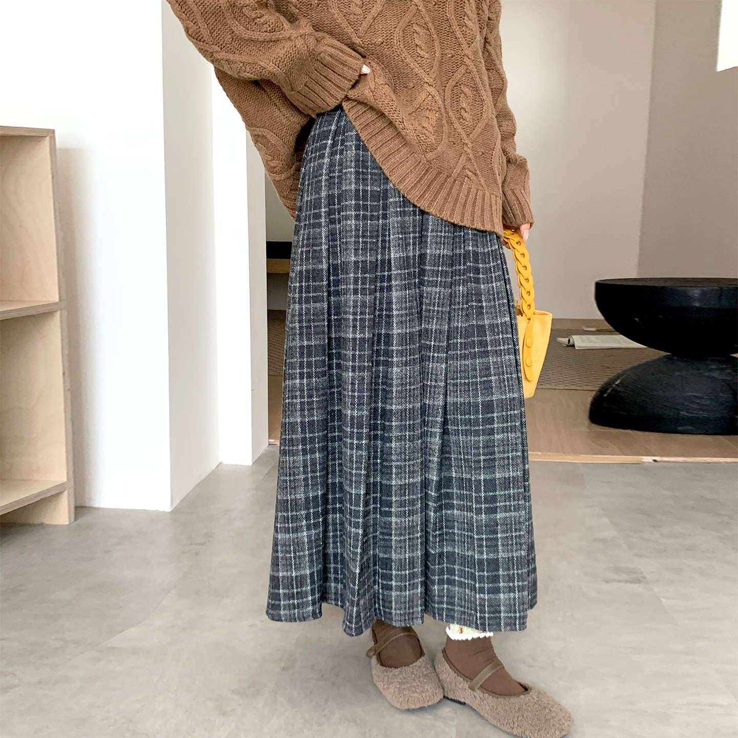 CRISP日系穿搭格纹毛呢A字半身裙长款超好看裙子半裙2025冬季新款