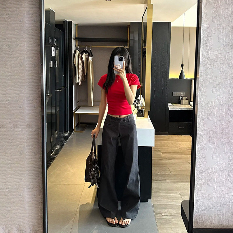设计感低腰微喇西装裤女2
