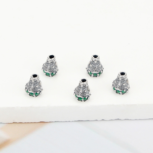 S925纯银镶钻绿石大吉喜主弟子珠隔珠DIY手工串珠文玩配件饰品