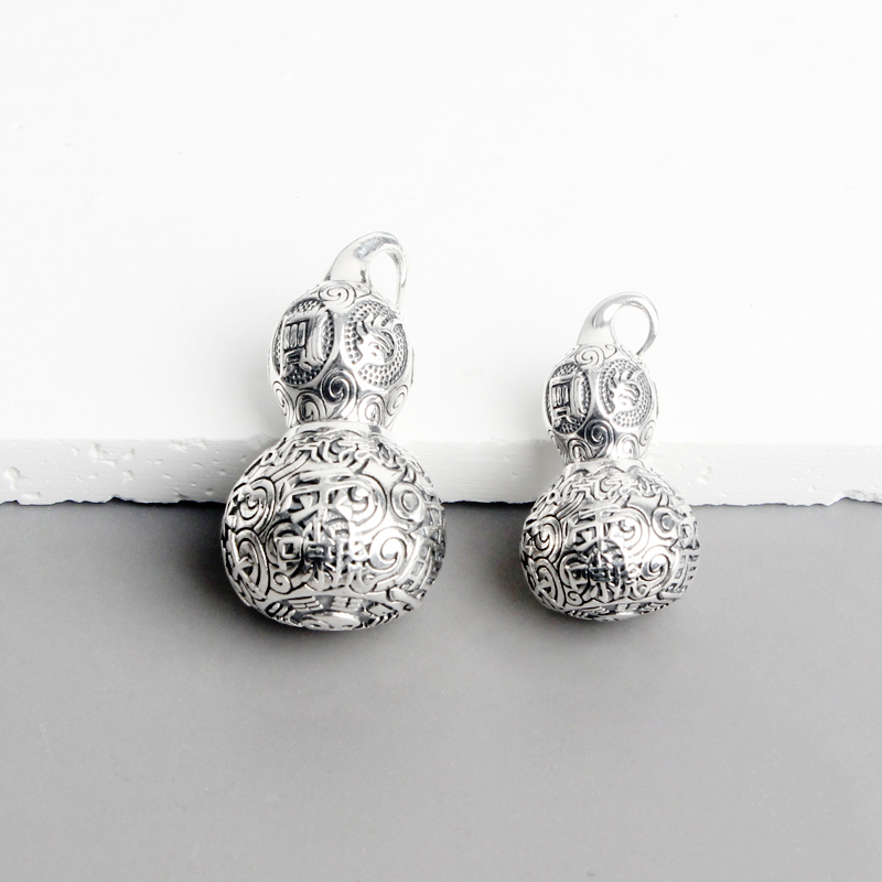 S925纯银泰银空心葫芦吊坠可打开嘎乌盒太极八卦做旧男女配饰吊坠
