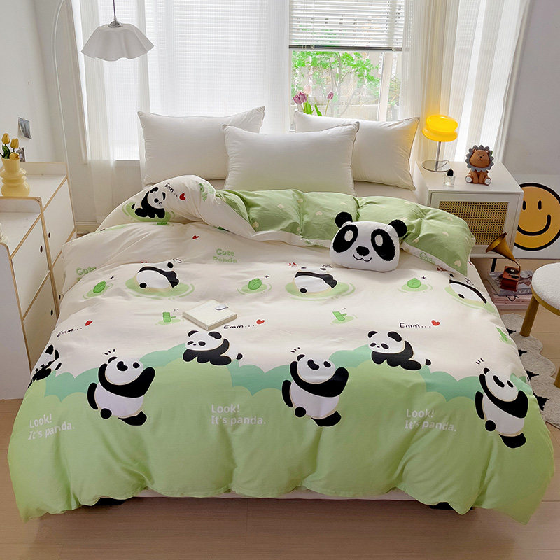 全棉1米6乘2米1绿色熊猫被套单件
