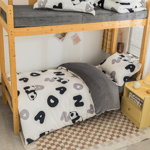 牛奶绒儿童上下床高低床1米2床笠款三件套男孩男童床品熊猫四件套