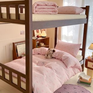 春夏天全棉双层纱裸睡135床上1米35床笠款四件套超柔亲肤三件套