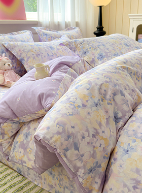 全棉紫色两米乘两米二2米x2米两米床2米x2米2大床四件套床笠款