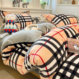 冬天牛奶绒男孩1米35床品床笠款四件套男孩高中生宿舍床上三件套
