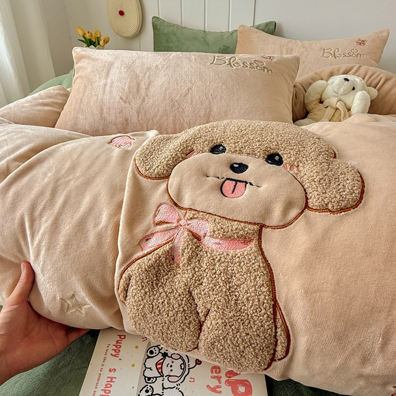 牛奶绒1米35床品床笠款三件套