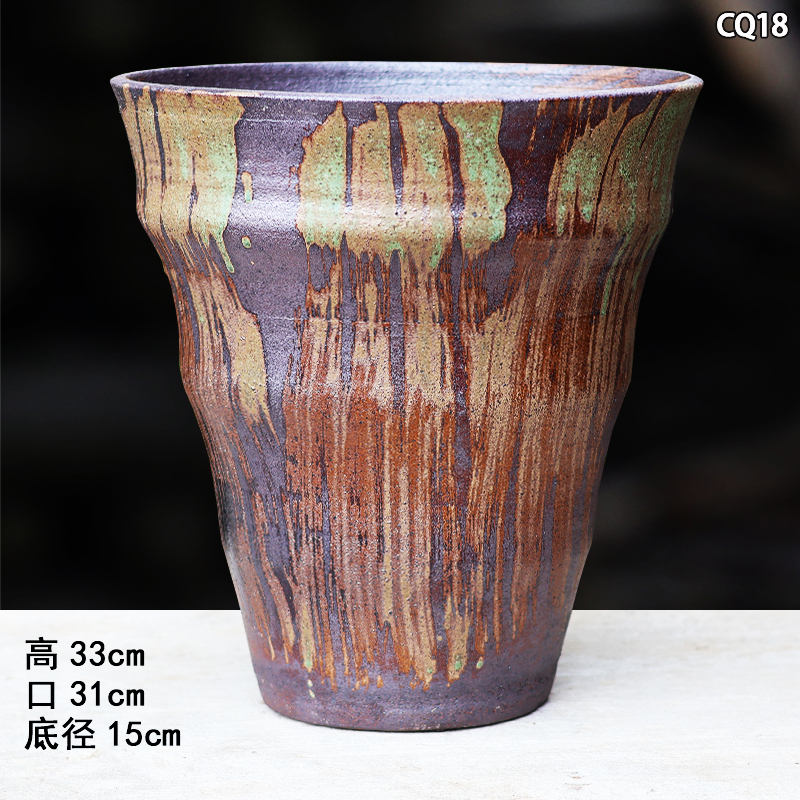 简约粗陶花器复古陶瓷花盆家用大号陶土陶装饰绿植盆户外庭院园林