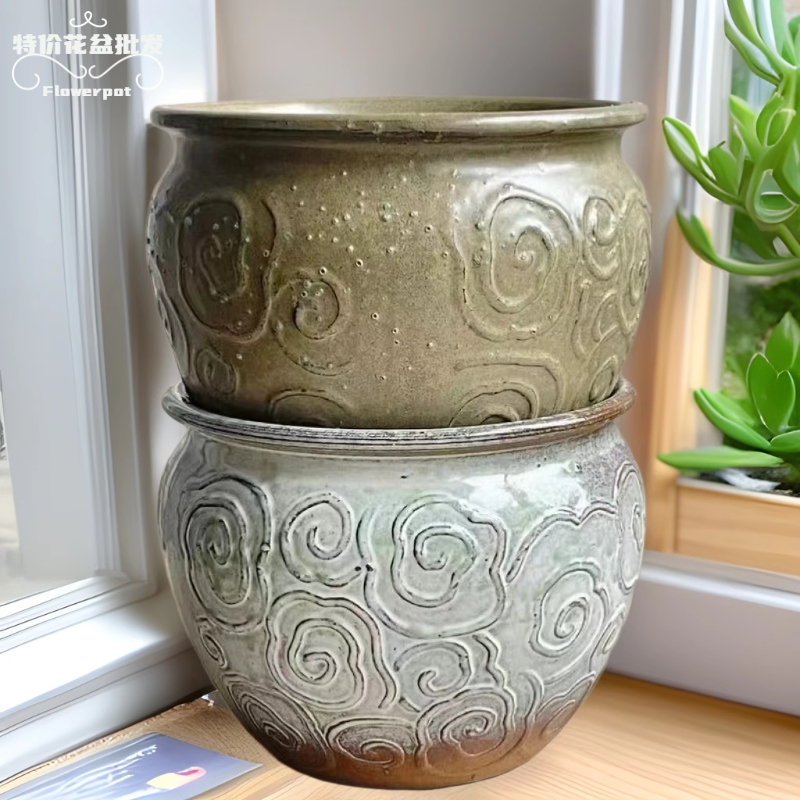 多肉花盆组合粗陶透气景兰陶罐