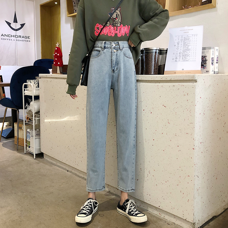 Real shot real price autumn 2020 new Korean version of loose ins elastic high waist straight jeans