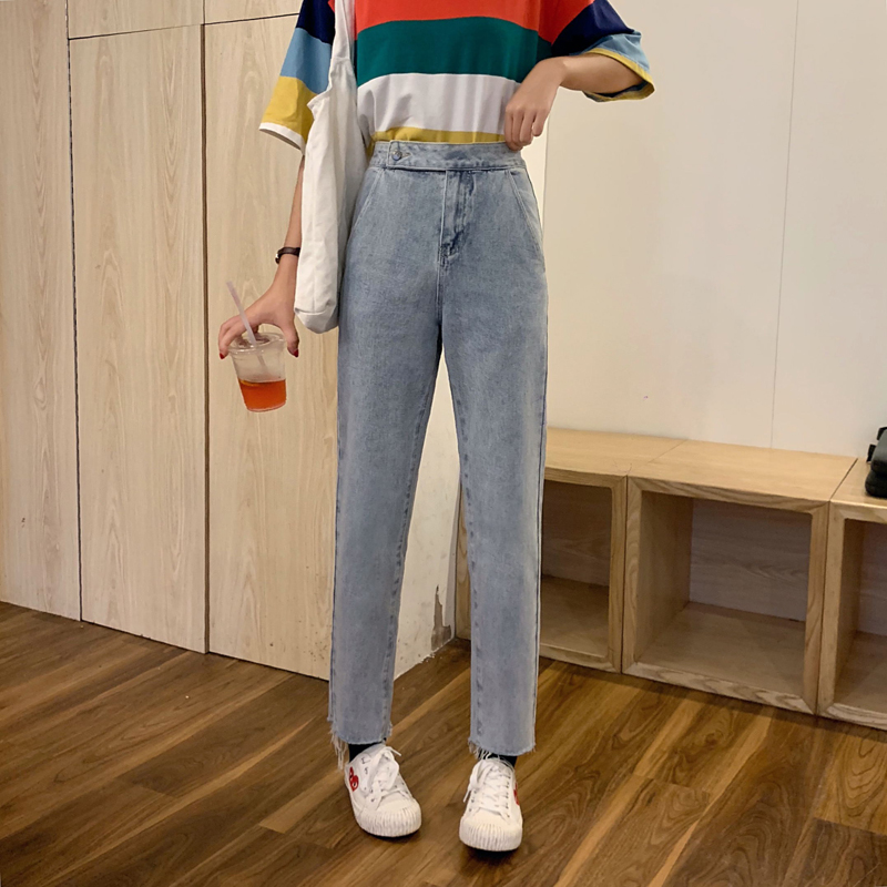 Real Price 2019 New Loose, Slim, High-waist, Light-colored Nine-cent Jeans