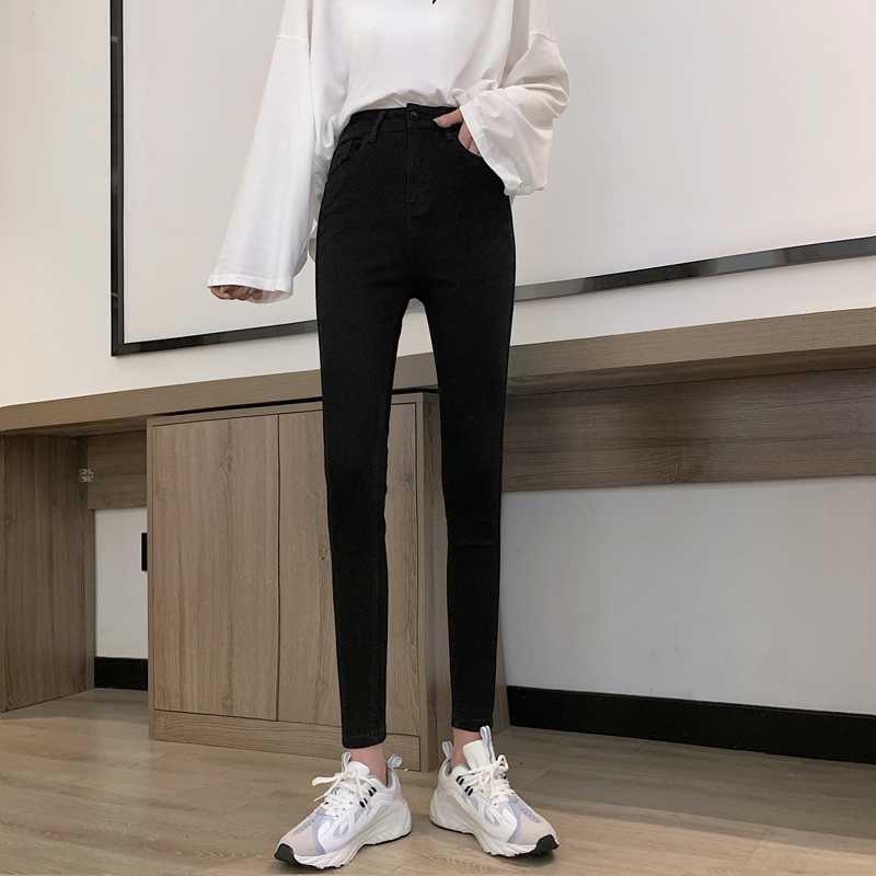 Real shot real price Retro High Waisted small feet Slim Skinny Jeans nine point pencil pants