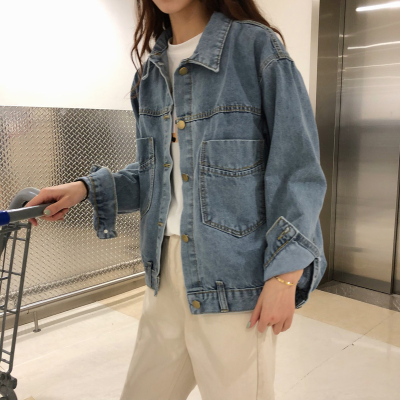 Real price 2021 commuter new Korean retro port style tooling BF denim coat