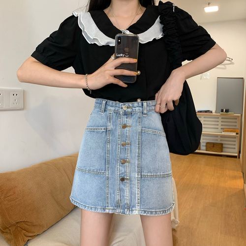 Real shooting and real price summer 2022 new women's clothing Korean version popular a-word denim skirt