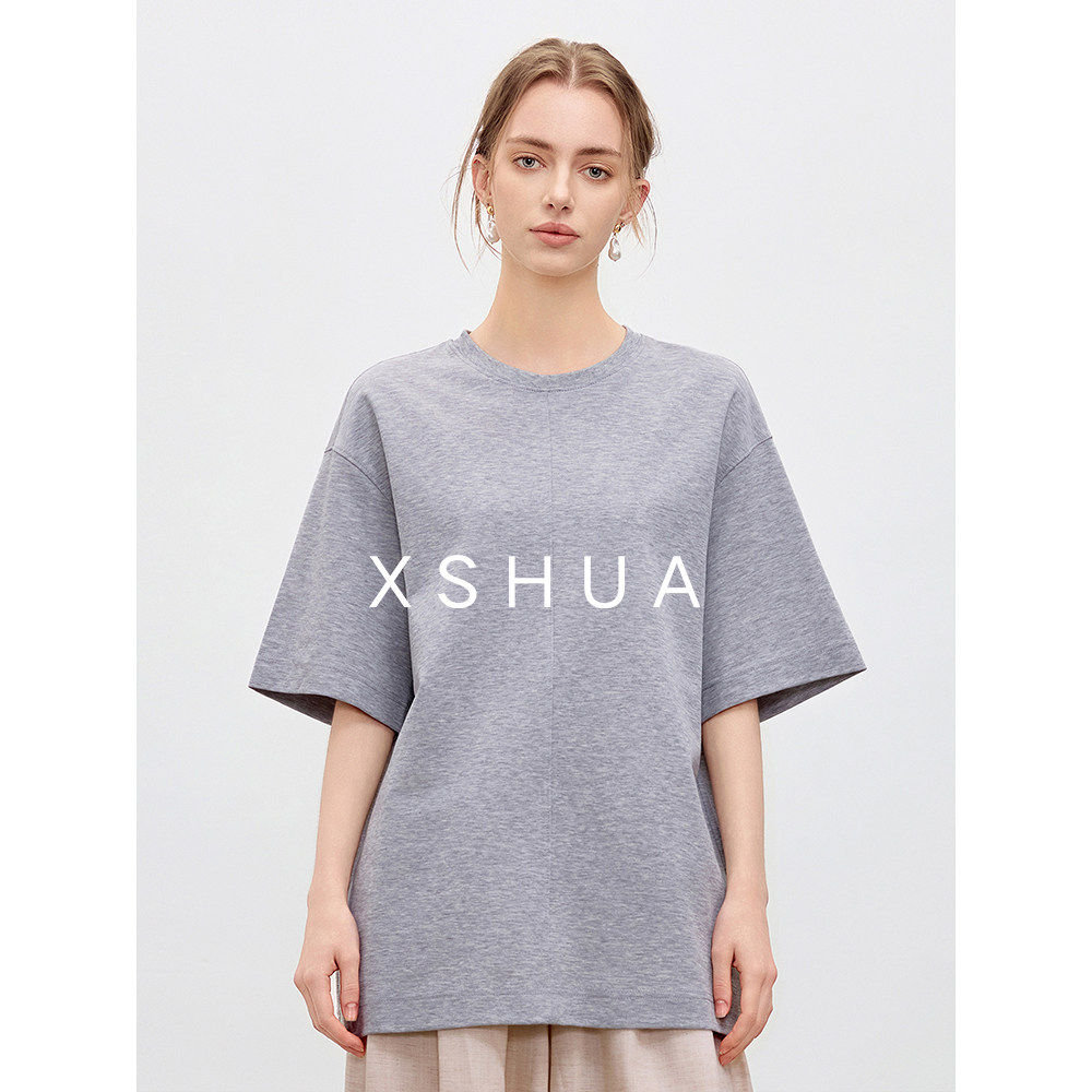 XSHUA叙白華夏季百搭圆领短袖T恤女上衣宽版宽松松弛感空气感简约