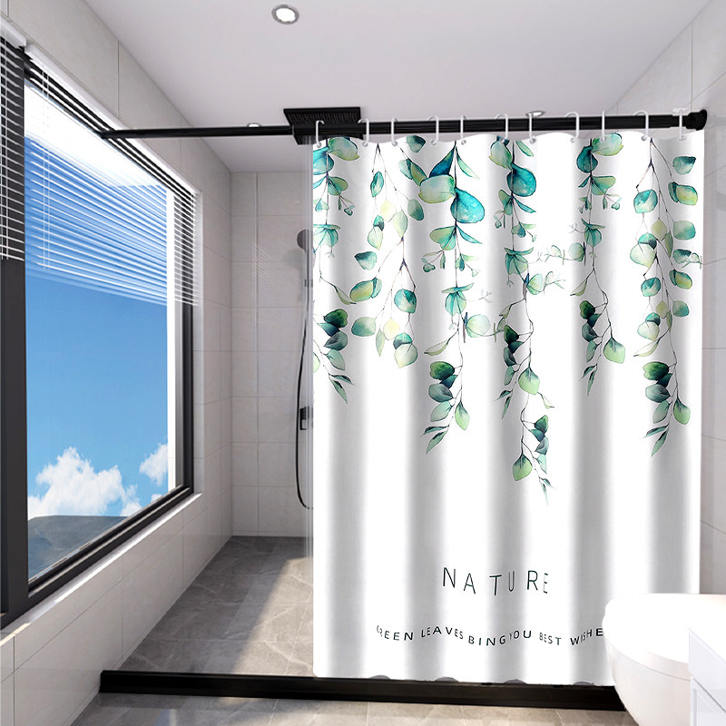 加厚浴室防水浴帘套装免打孔隔断帘布卫生间挡水洗澡磁吸保温防霉