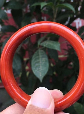 天然南红玛瑙手镯女款55mm四川凉山柿子红满色满肉手镯收藏款原矿