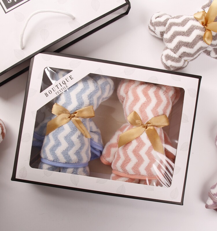 毛巾阳离子珊瑚绒礼盒2条单装小 熊吸水情侣男女伴手礼洁面干发巾