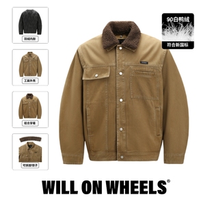 鸭绒领口内胆可拆卸宽松保暖男款 夹克羽绒两件套 驾驶日工装