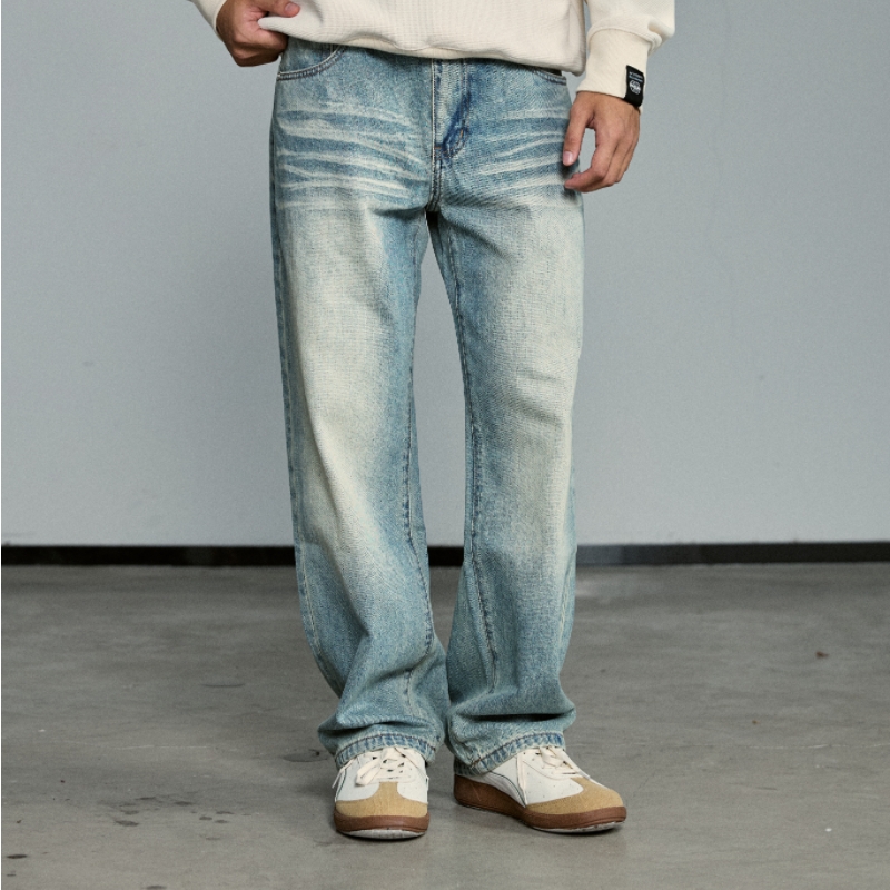 意志驱动长裤洗水做旧直筒牛仔裤