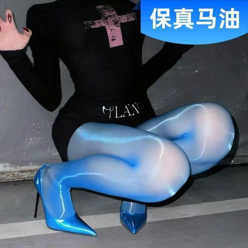 8D真马油薄款丝袜可插入外穿防勾丝耐穿高弹油亮大码