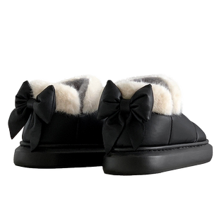 加绒加厚保暖短筒雪地靴女冬季外穿PU防水蝴蝶结棉鞋ins少女可爱