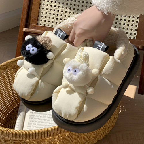 保暖卡通小怪兽棉拖鞋女冬季