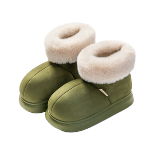 麂皮绒棉拖鞋女款冬季加绒居家防滑包跟棉鞋可外穿厚底保暖雪地靴