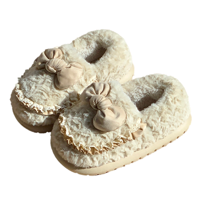 可爱冬季棉鞋女包跟蝴蝶结