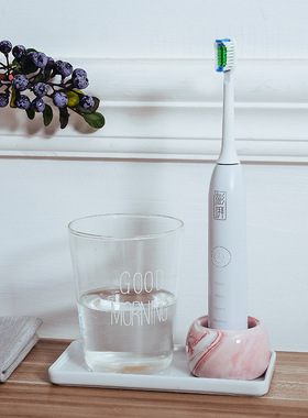 洗手台大理石纹陶瓷电动牙刷架卫生间沥水底座架牙刷插牙刷托放置