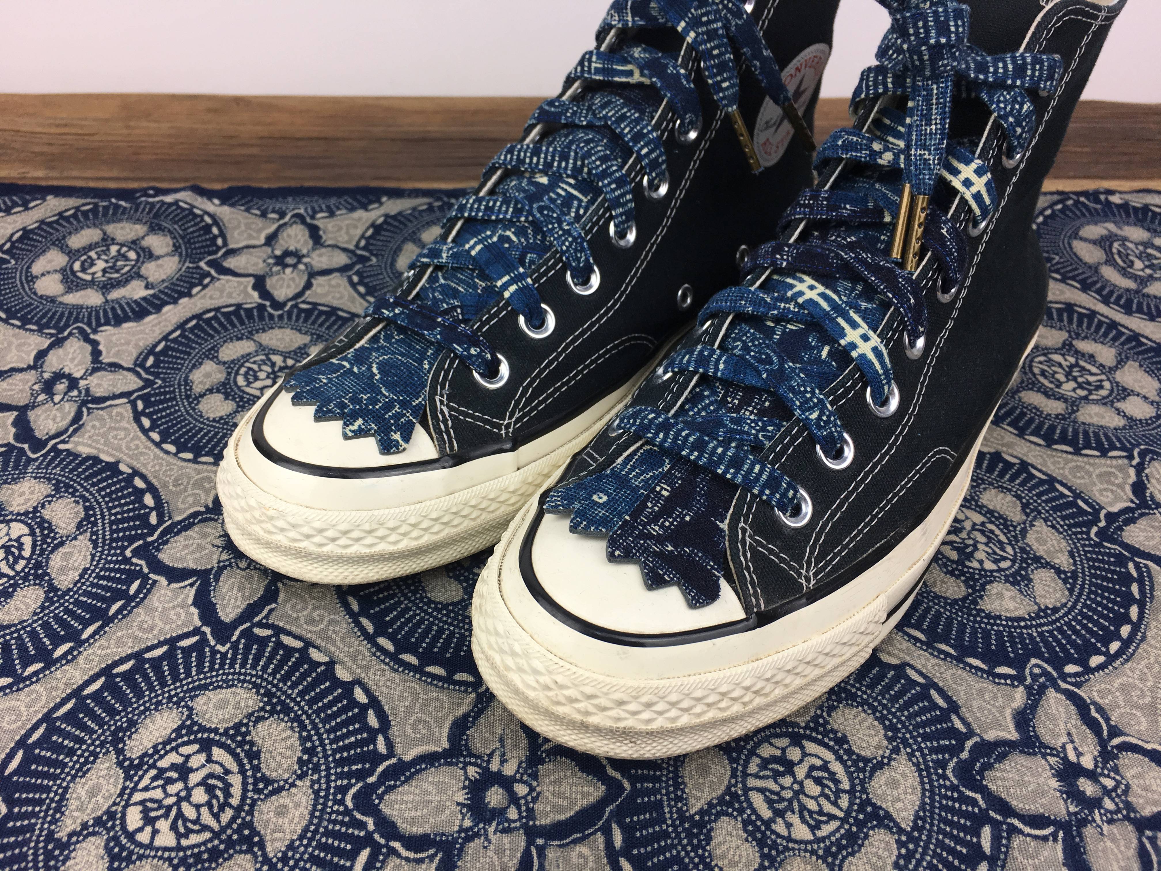 729原创手工蓝染风真皮拼接