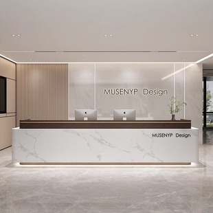 简约公司前台接待台美容院酒店吧台收银台仿大理石大堂迎宾咨询台