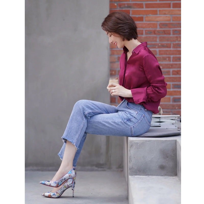 梅子红| 轻熟优雅显白长袖丝绸缎面衬衫女装上衣职场通勤气质ootd