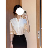 黑色过膝半身裙通勤面试女套装 衬衫 体制内 奶白色五分袖 简约大方