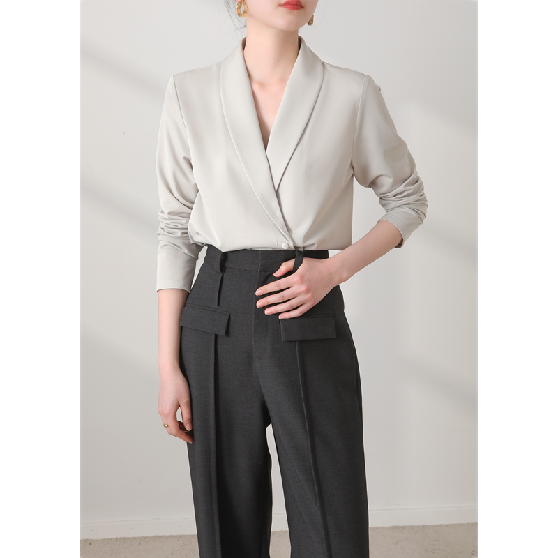 「从容优雅去通勤」别致青果领长袖衬衫女职场穿搭小众品味设计感