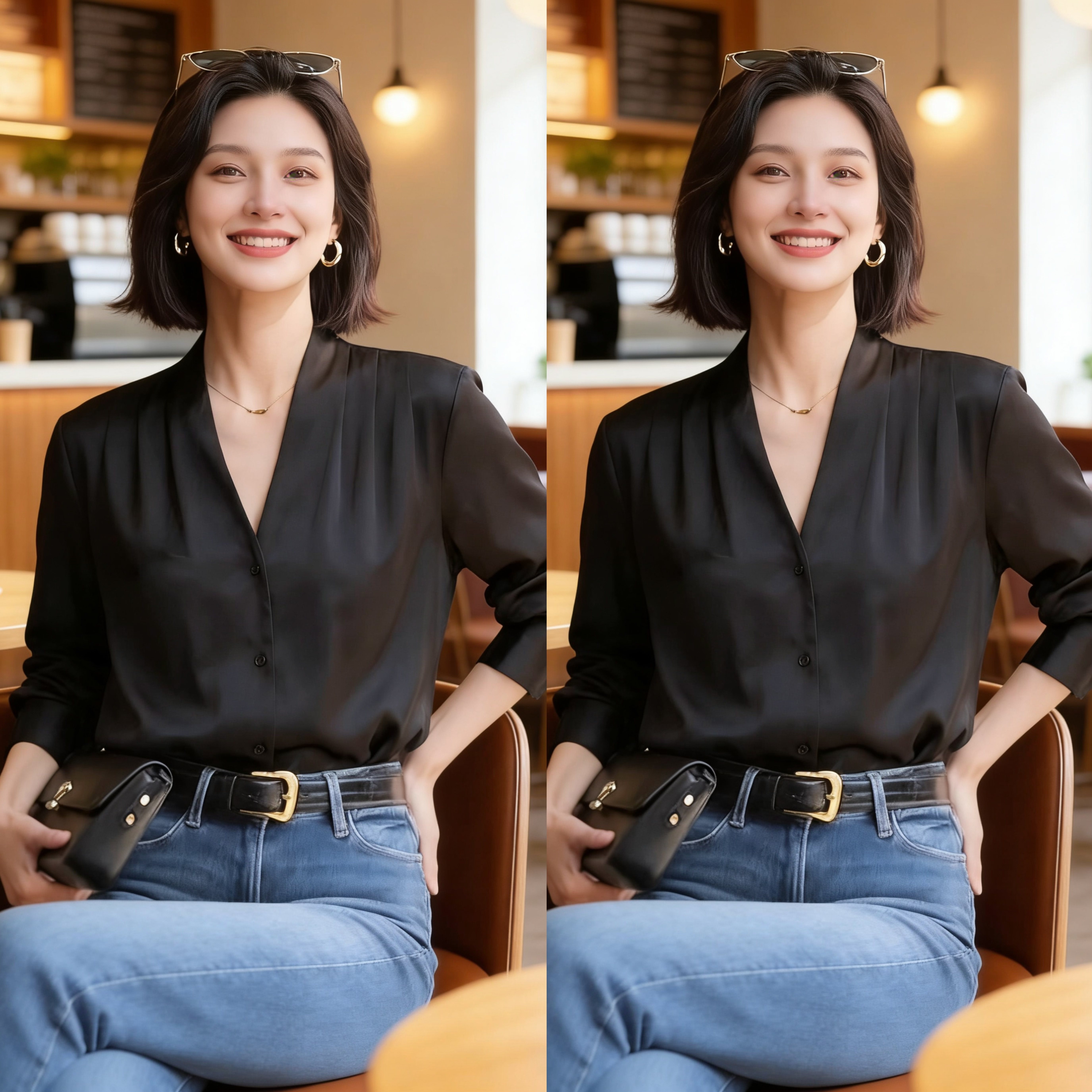 【长期主义】钢琴黑长袖亮面抗皱衬衫女通勤职业百搭高级感衬衣春