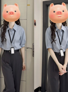 「干净书卷气」松间蓝五分袖衬衫木质灰色垂感西裤日常通勤女套装