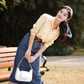 通勤气质小众设计感上衣 复古文艺港风女衬衫 春日来信 芝士黄长袖