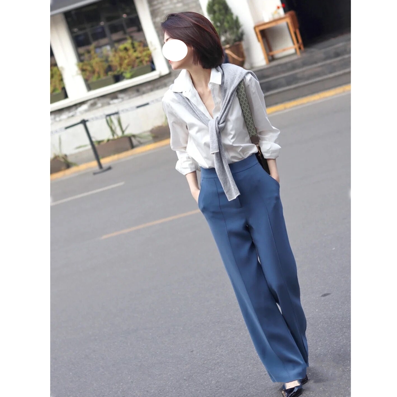 雅致普鲁士蓝| 气质ol风高腰宽松休闲西裤女长裤通勤职场穿搭春秋