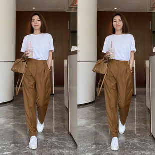 小众设计师款| 焦糖色高腰宽松休闲卷边阔腿烟管西装裤女长裤夏季