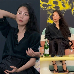 「自成焦点」优雅知性黑色长袖质感衬衫女通勤职业穿搭上衣办公室