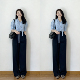 女套装 「早春序曲」芭蕾蓝系带领五分袖 长裤 藏蓝西装 通勤职场 衬衫