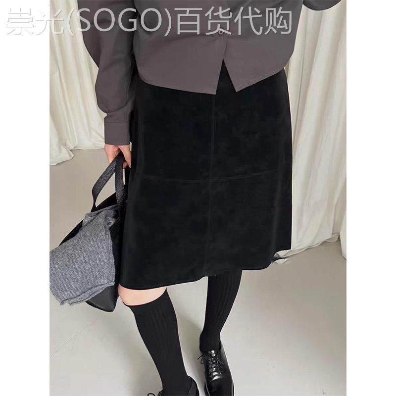 黑色麂皮绒半身裙女秋冬欧货时尚高腰显瘦A字直筒包臀裙及膝中裙