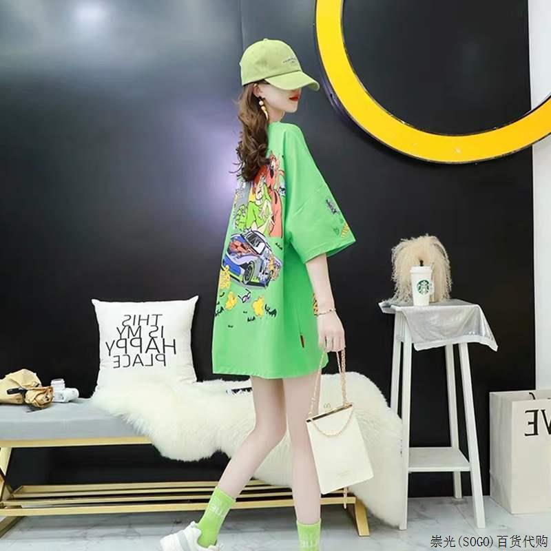 纯棉短袖t恤女2025年新款夏季薄款韩版宽松中长款绿色半袖上衣潮