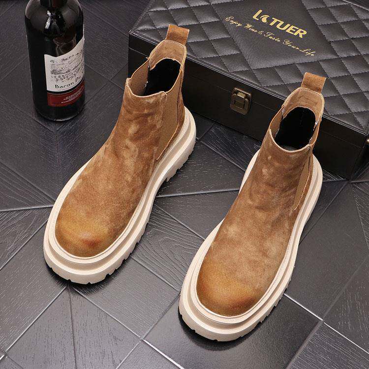 切尔西靴男冬季加绒真皮高级感厚底增高休闲短靴子高帮英伦马丁靴