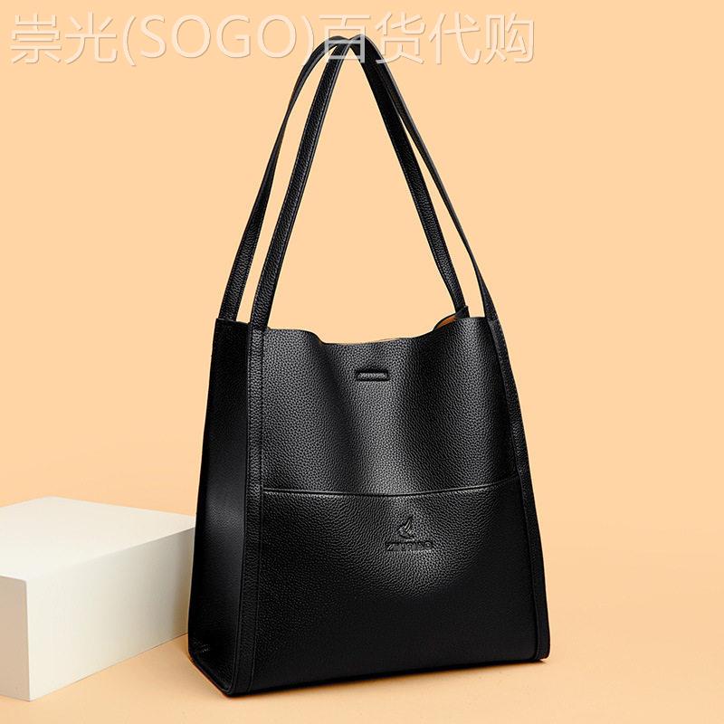 香港真皮单肩包2025新款牛皮简约纯色托特包购物袋女包大容量包包