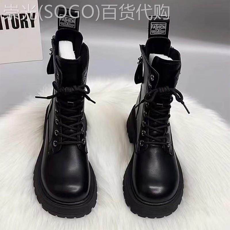 真皮黑色马丁靴女2025年秋季新款英伦风时尚百搭厚底休闲小短靴子