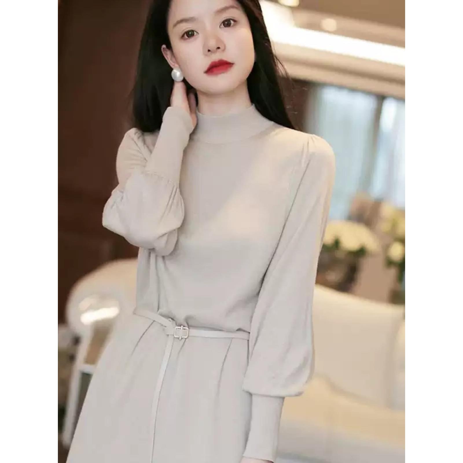 MUAMY秋冬新款法式复古名媛气质别致温柔风内搭打底针织连衣裙女