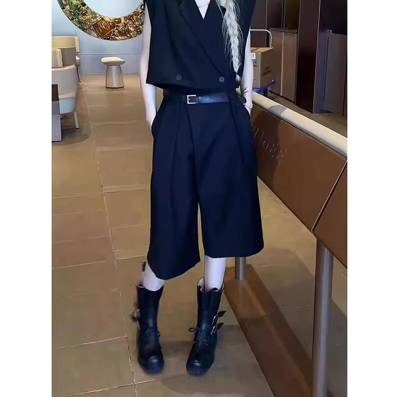 黑色六分西装裤女2025秋季新款宽松显瘦休闲裤子小个子七分阔腿裤