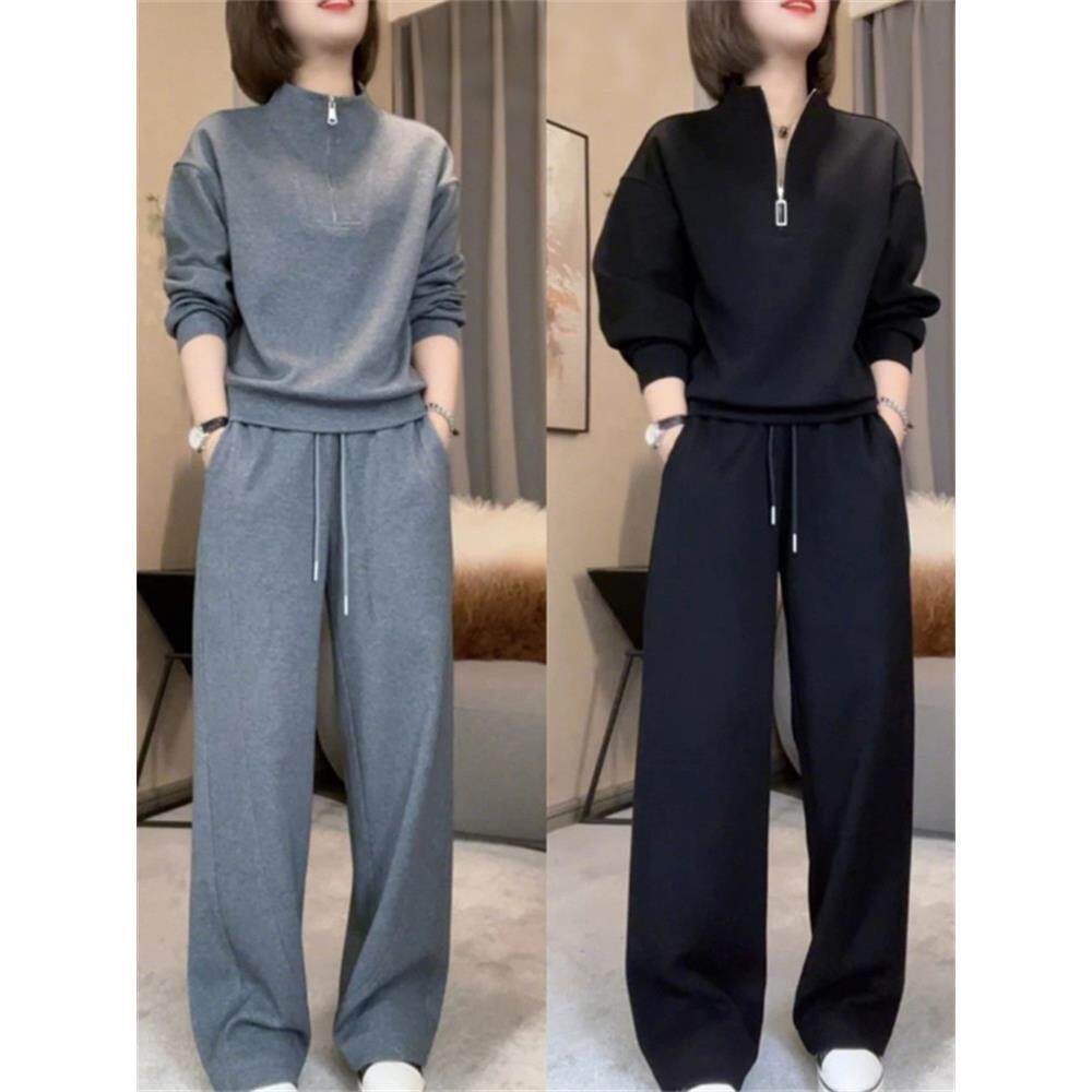 潮牌时尚运动套装女春秋休闲大码时尚宽松显瘦卫衣长裤减龄两件套